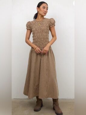 BOHME 
Opal Gingham Maxi Dress in Brown SMALL